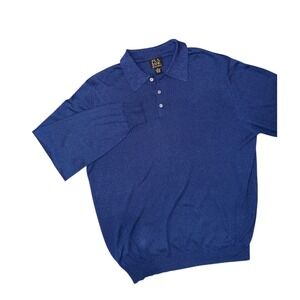 100% Silk Polo Preppy Old Money 90s 80s Sweater Classic Navy Mens XL Long Sleeve